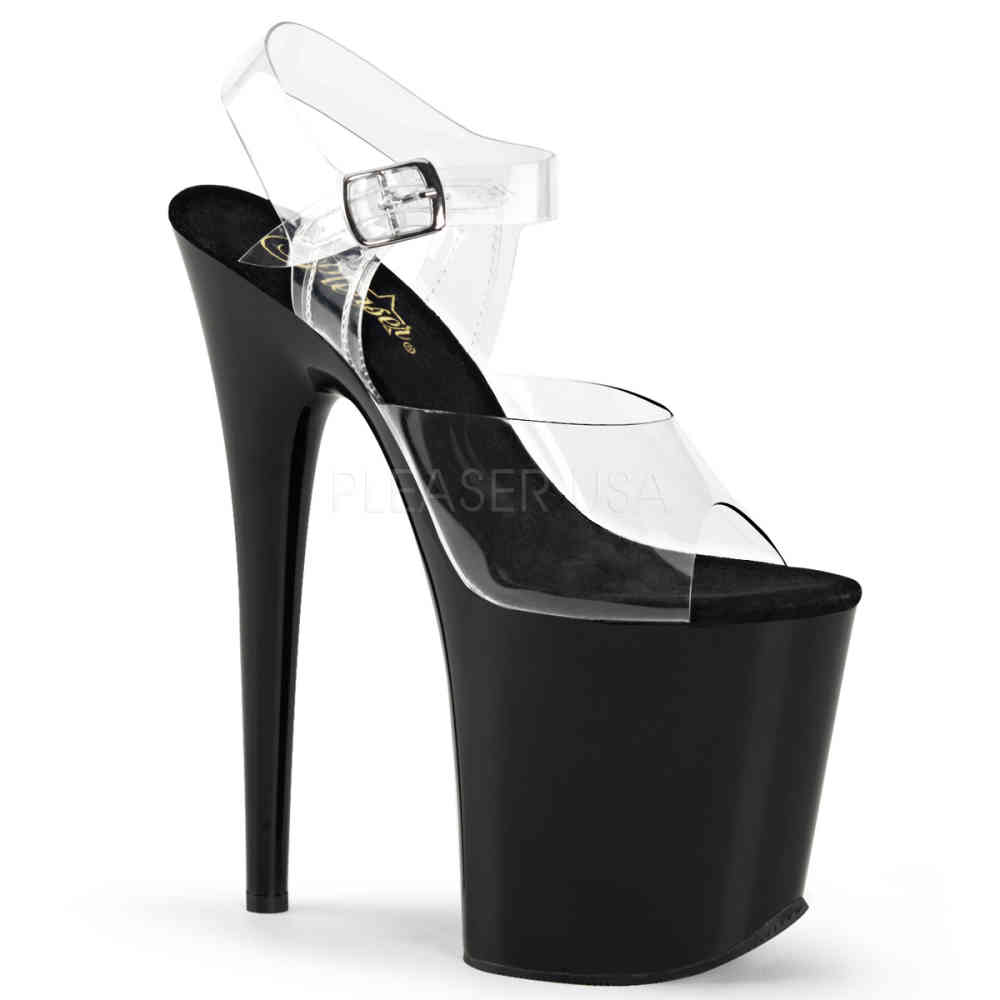 Pleaser - FLAMINGO-808 Sandale à bride à la cheville, Pole dance chaussures - Chaussures de pole dance - Noir/Transparent